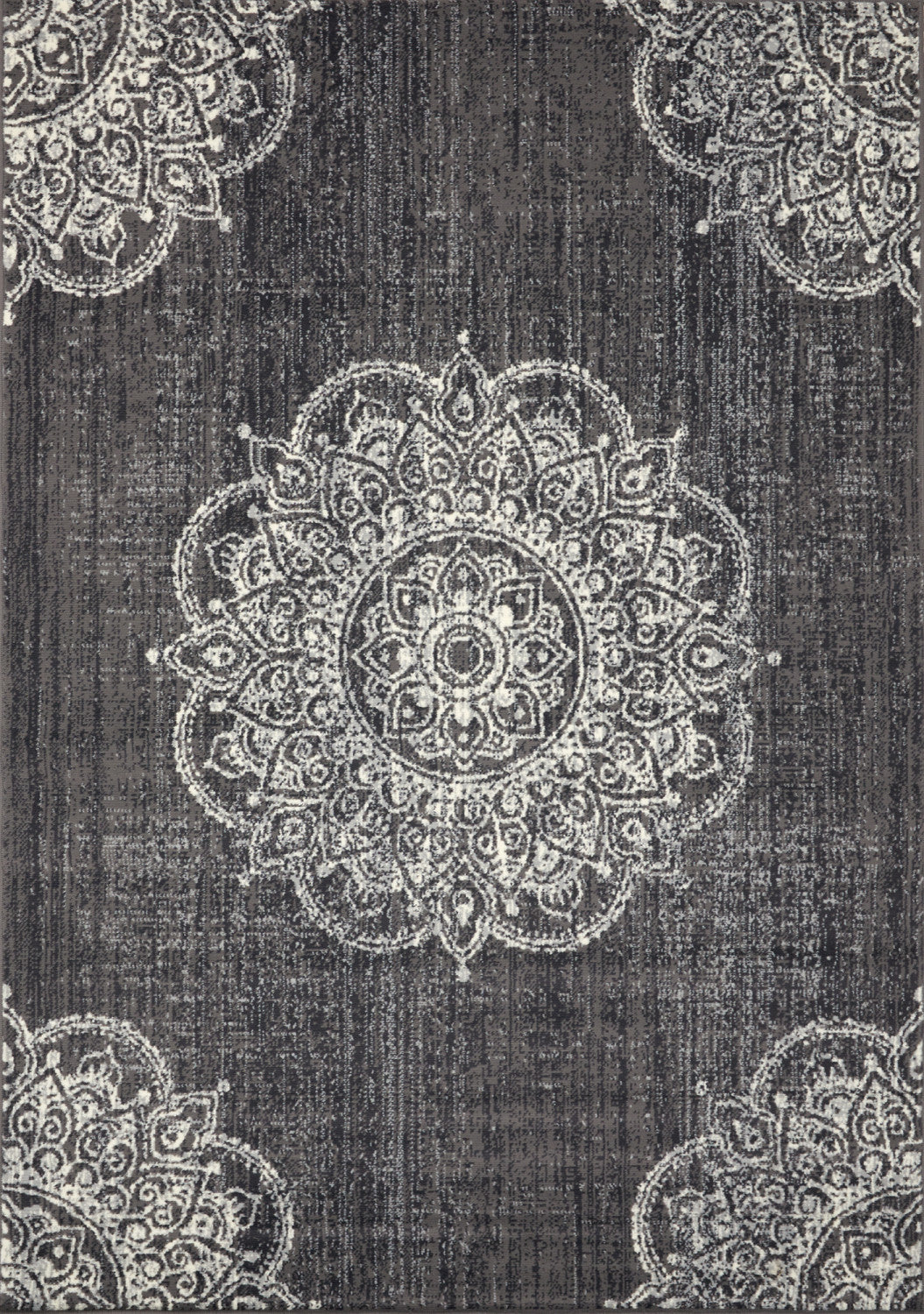 Fiona 5'3" X 7'4" Medallion Stamps Rug - Grey Cream   Area Rug