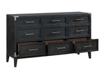 Laguna 9 Drawer Dresser - Weathered Oak, Black