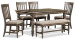 Bilboa 6-Piece Extendable Dining Set with Bench - Roasted Oak