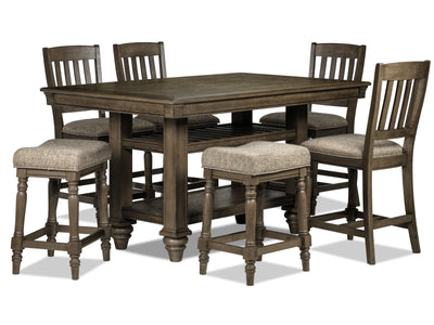 Bilboa 7-Piece Counter Height Dining Room Set with 2 Counter Backless Stools - Roasted Oak