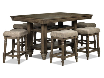 Bilboa 7-Piece Counter Height Dining Room Set with 6 Counter Backless Stools - Roasted Oak