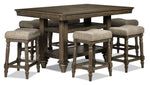 Bilboa 7-Piece Counter Height Dining Set with 6 Counter Backless Stools - Roasted Oak
