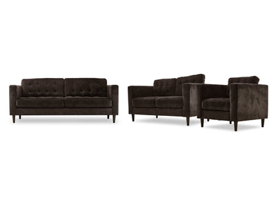 Anthena Sofa, Loveseat and Chair Set - Dark Chocolate