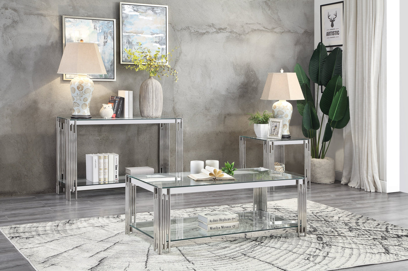 Liana 47" Coffee Table - Glass and Stainless Steel