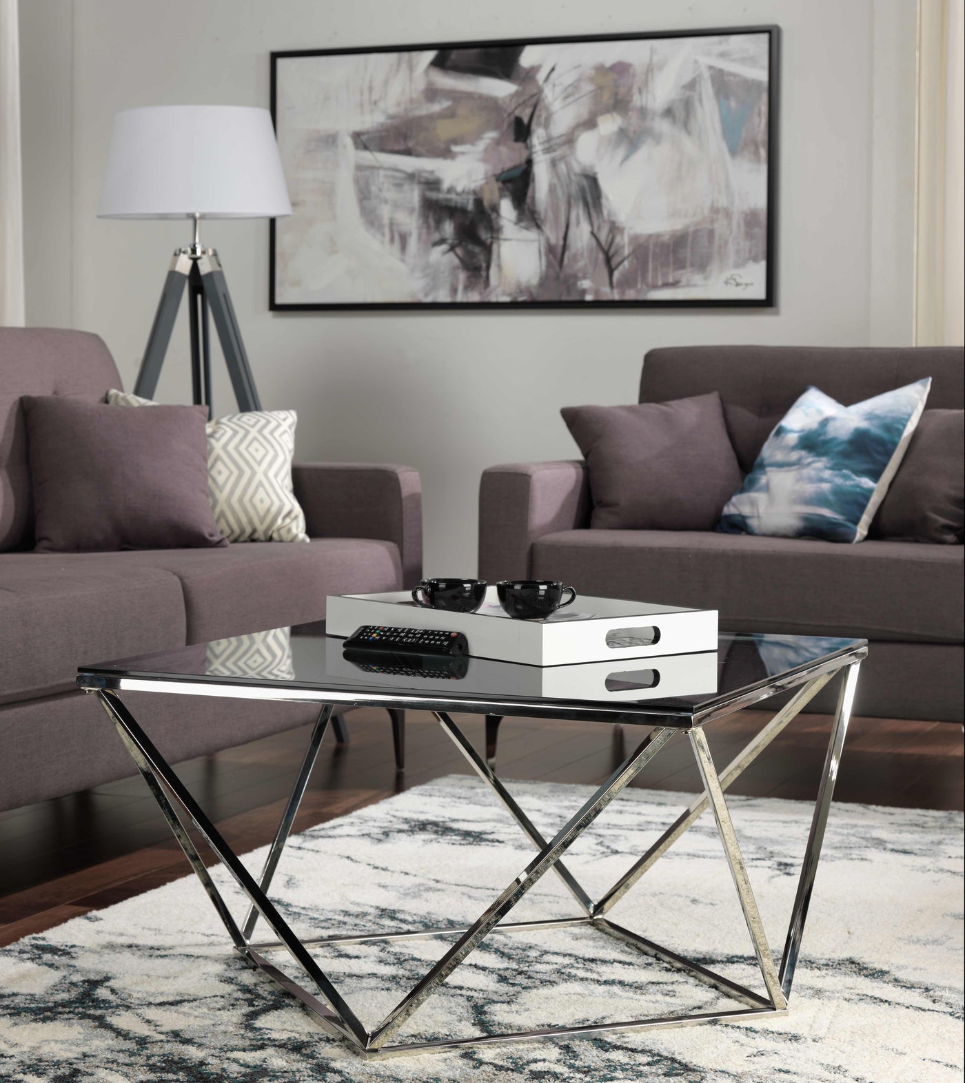 Skylar 31.5" Coffee Table - Silver and Black