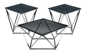Skylar Coffee Table and Two End Tables - Silver and Black
