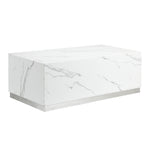 Helios Rectangle Coffee Table - White Marble and Silver