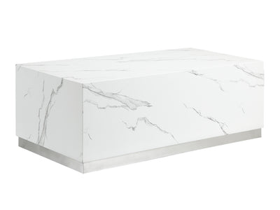 Helios Rectangle Coffee Table - White Marble and Silver