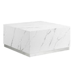 Helios 30" Square Coffee Table - White Marble and Silver