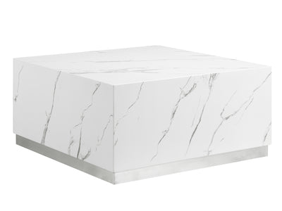 Helios 30" Square Coffee Table - White Marble and Silver