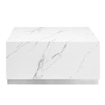 Helios 30" Square Coffee Table - White Marble and Silver