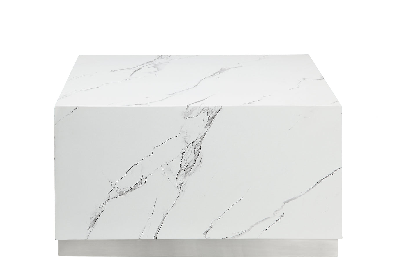 Helios 24" Square Coffee Table - White Marble and Silver