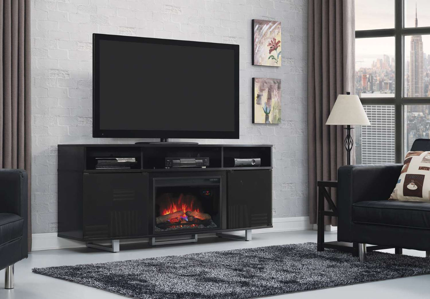 Sorenson Fireplace TV Stand - Black