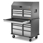 Premier 41 Inch 15-drawer Mobile Tool Chest Combo - Silver Tread Storage Solution