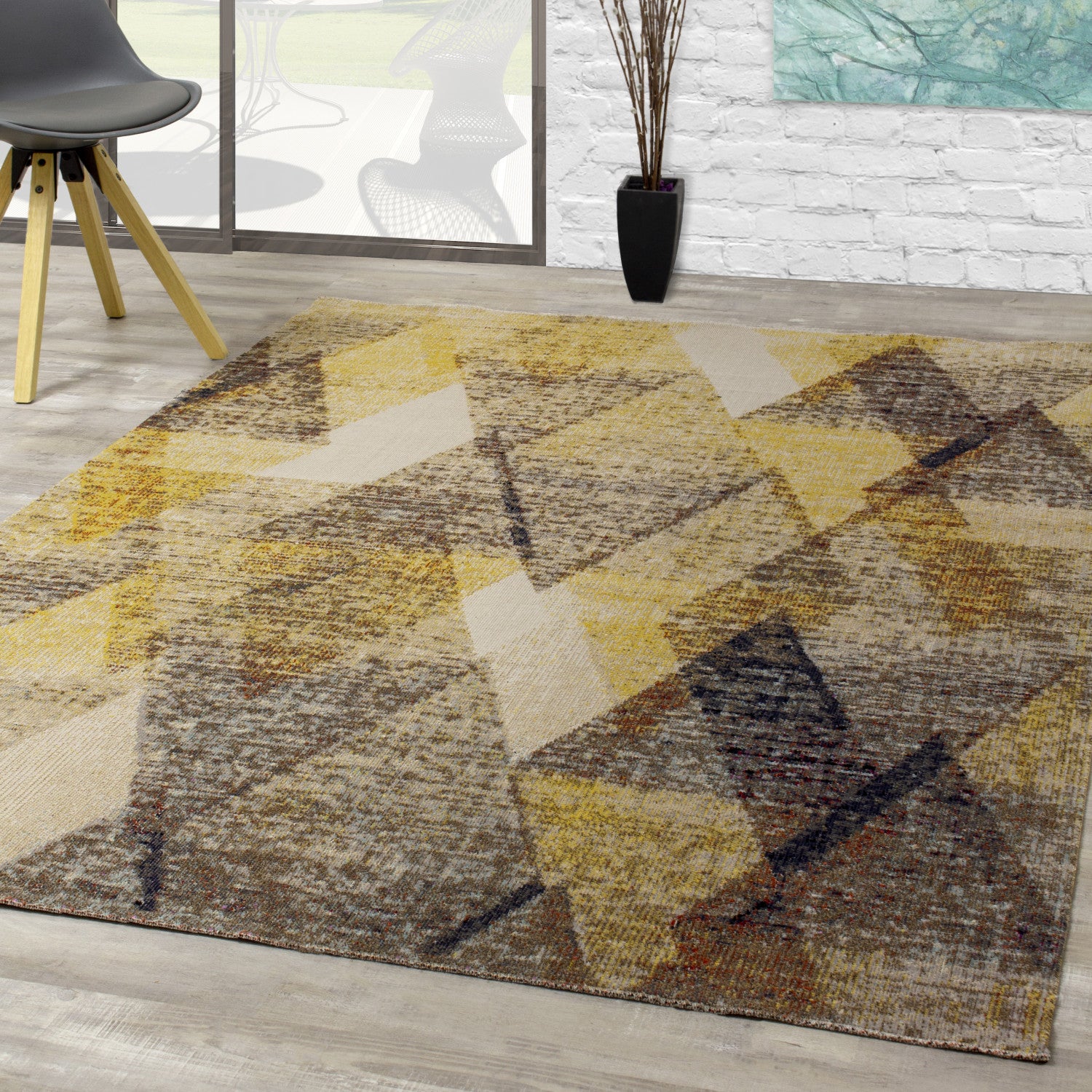 Zara 7'10" X 10'6" Indoor/Outdoor Superimposed Triangles Rug - Black Yellow  Area Rug