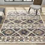 Natick 5'3" X 7'7" Hexagon Bands Rug - Blue Cream Area Rug