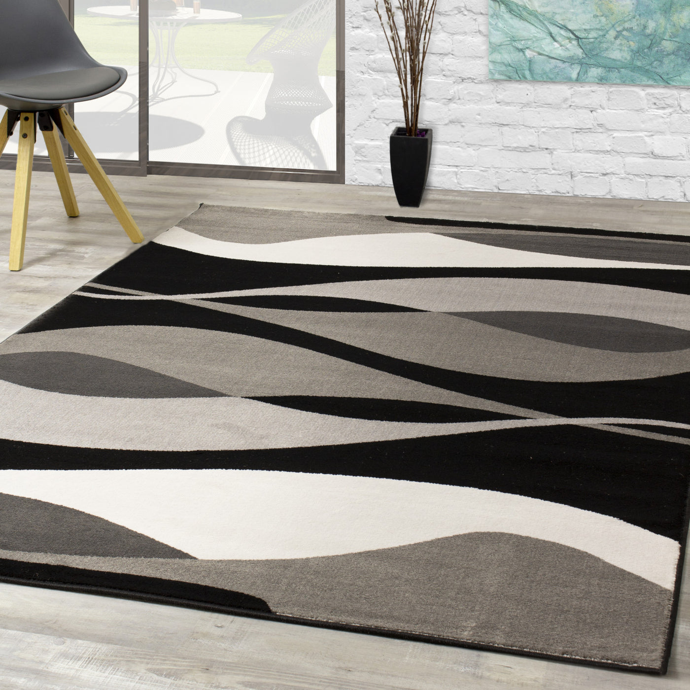 Paladin 7'10" X 10'6" Drifts Rug - Black Grey  Area Rug