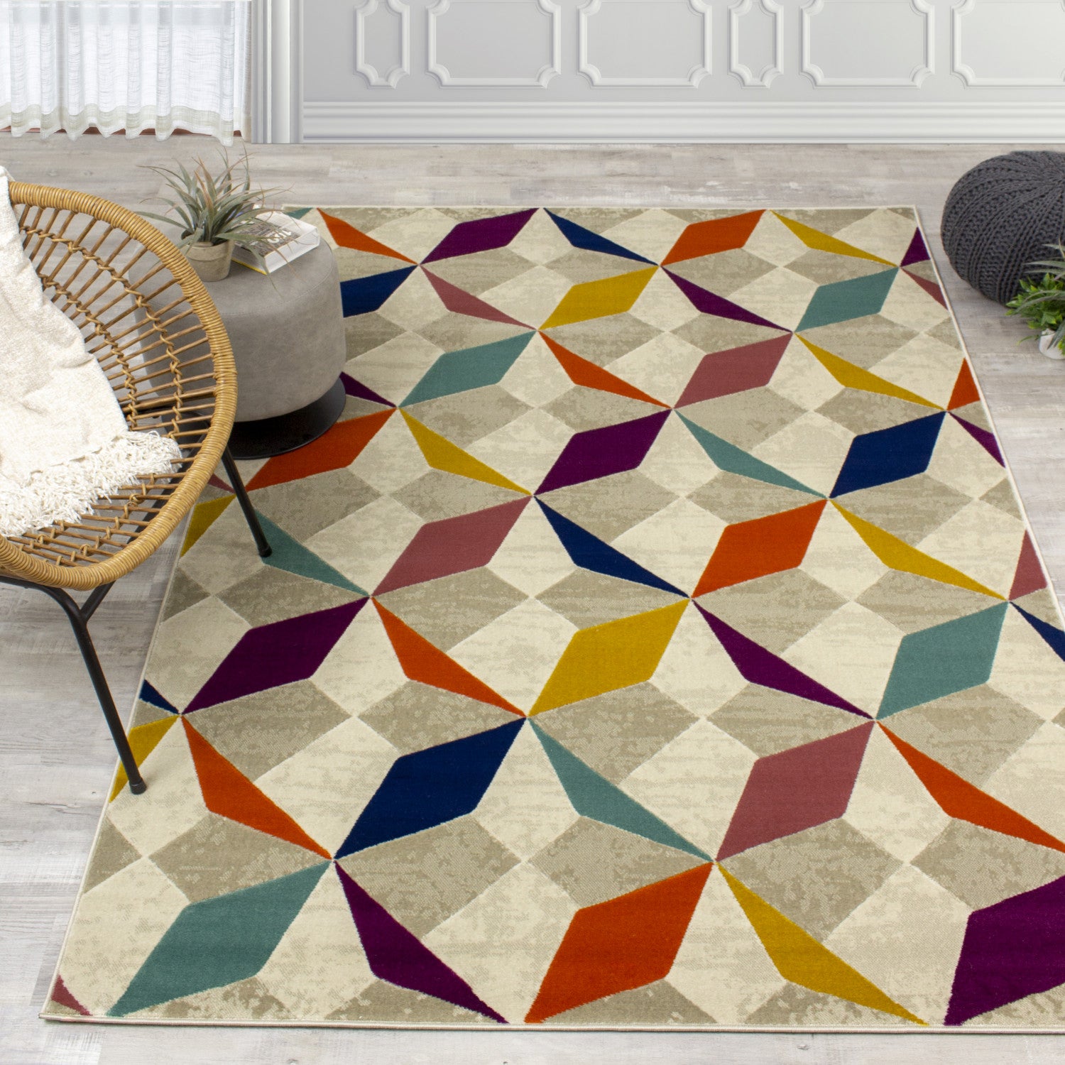 Brille Diamond Checkerboard Area Rug- 5' X 8' - Multi-Colour