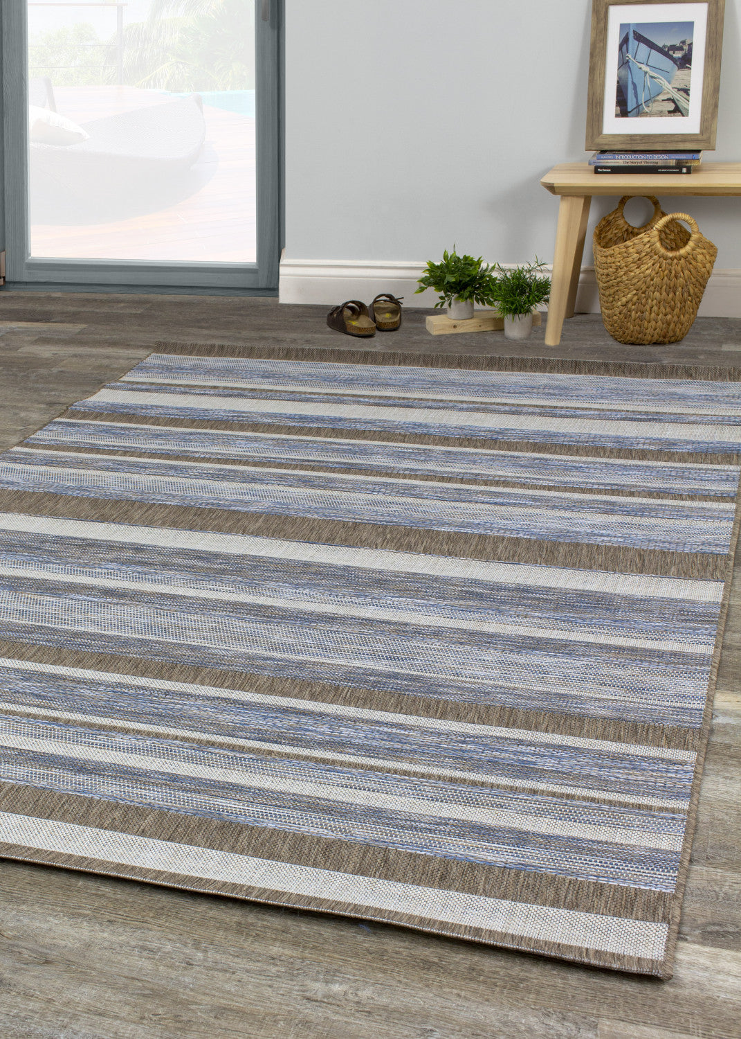 Euclid 3'11" X 5'7" Indoor/Outdoor Banded Rug - Grey Brown  Area Rug
