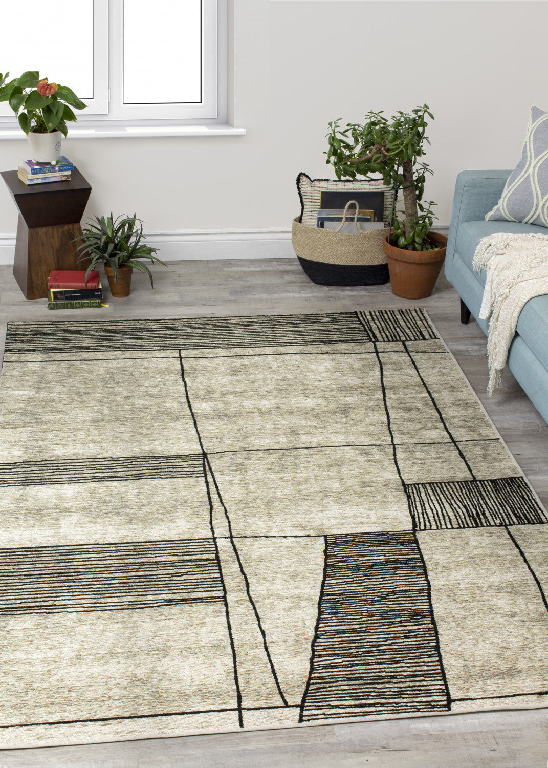 Ollie 7'10" X 10'10" Abstract Pen Drawing Rug - Grey  Area Rug
