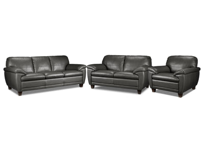 Leonardo Leather Sofa, Loveseat and Chair Set - Grey