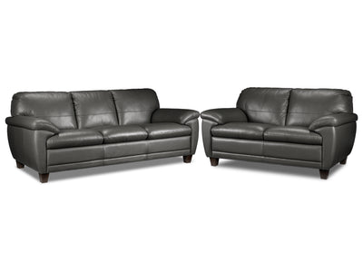Leonardo Leather Sofa and Loveseat Set - Grey