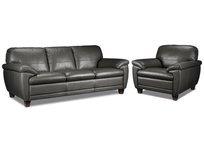 Leonardo Leather Sofa and Chair Set - Grey