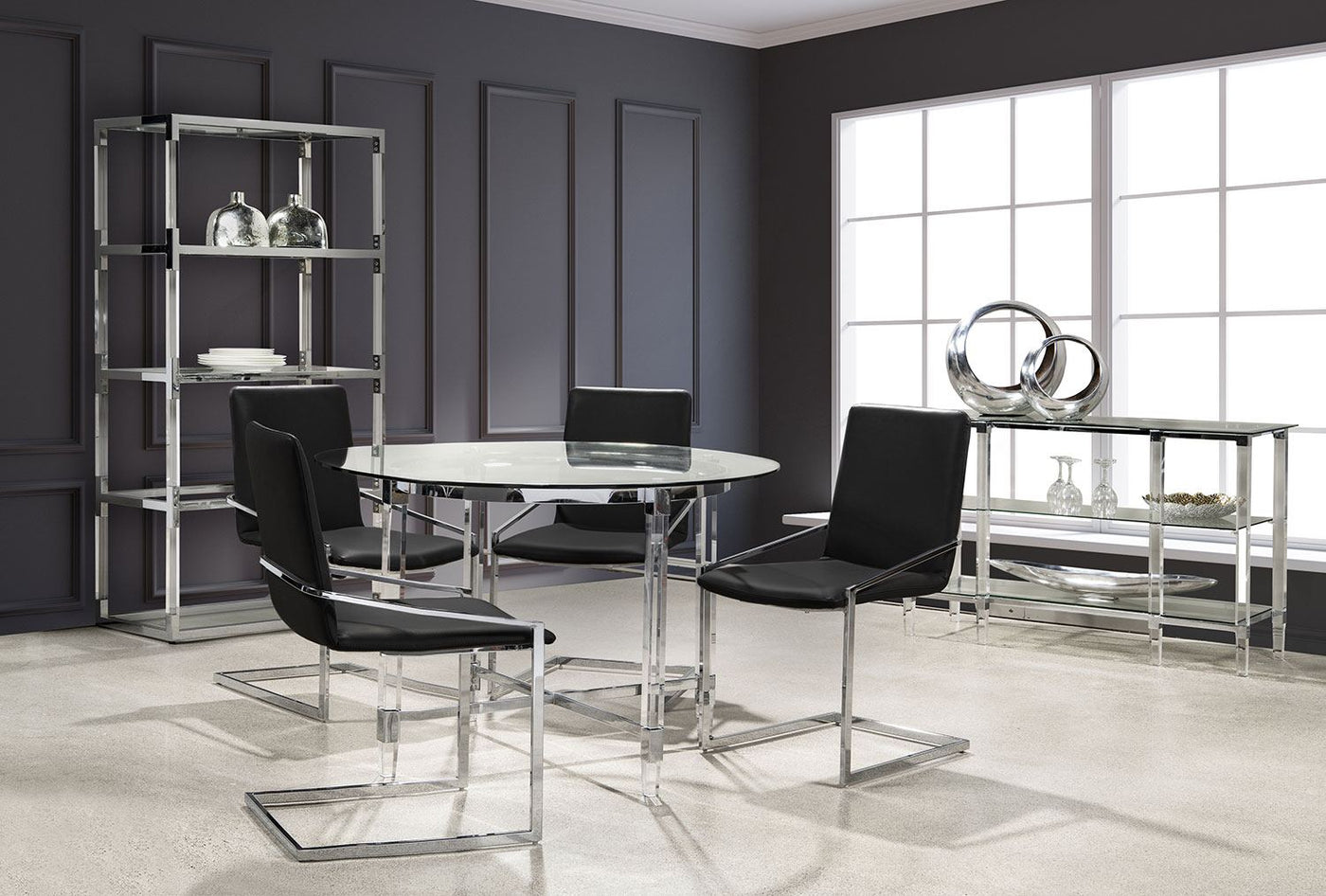 Mylah 5-Piece Round Dining Set - Dark Grey, Glass