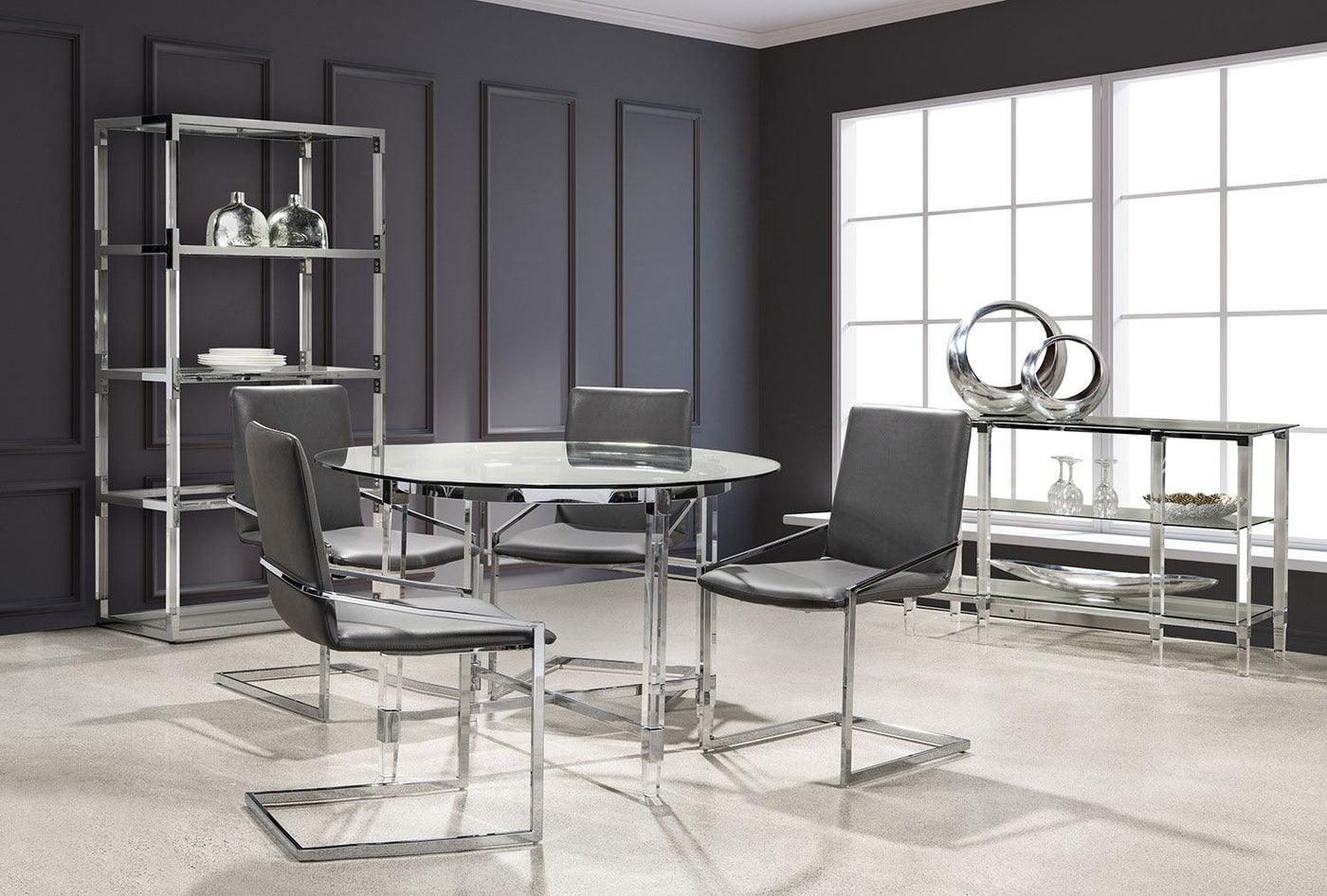 Mylah 5-Piece Round Dining Set - Grey, Glass