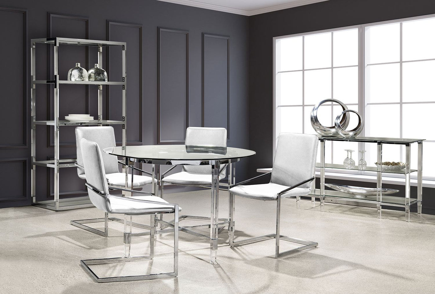 Mylah 5-Piece Round Dining Set - White, Glass