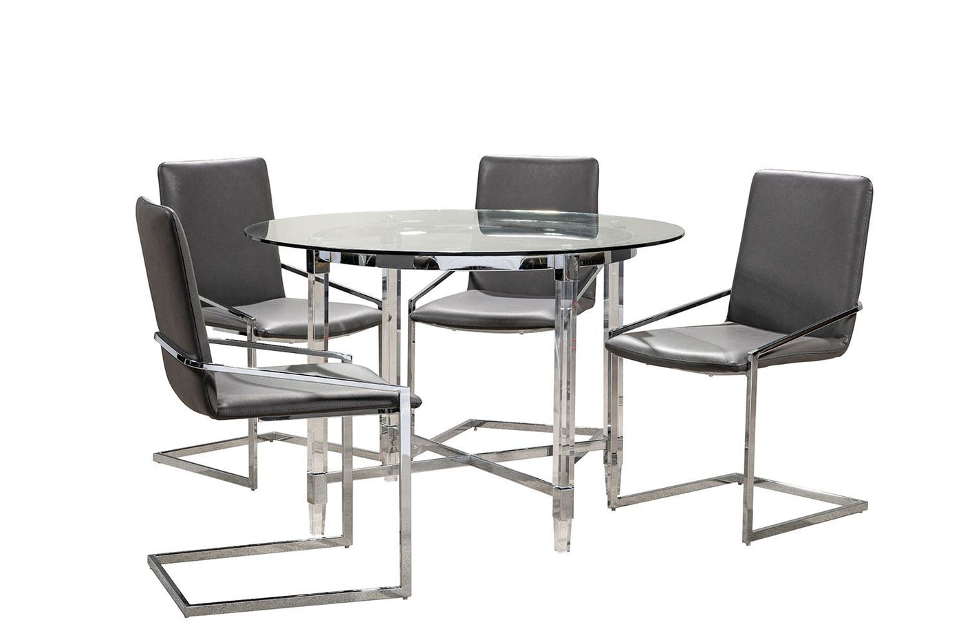Mylah 5-Piece Round Dining Set - Grey, Glass
