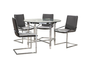 Mylah 5-Piece Round Dining Set - Grey, Glass