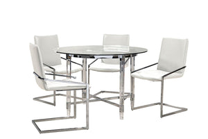 Mylah 5-Piece Round Dining Set - White, Glass