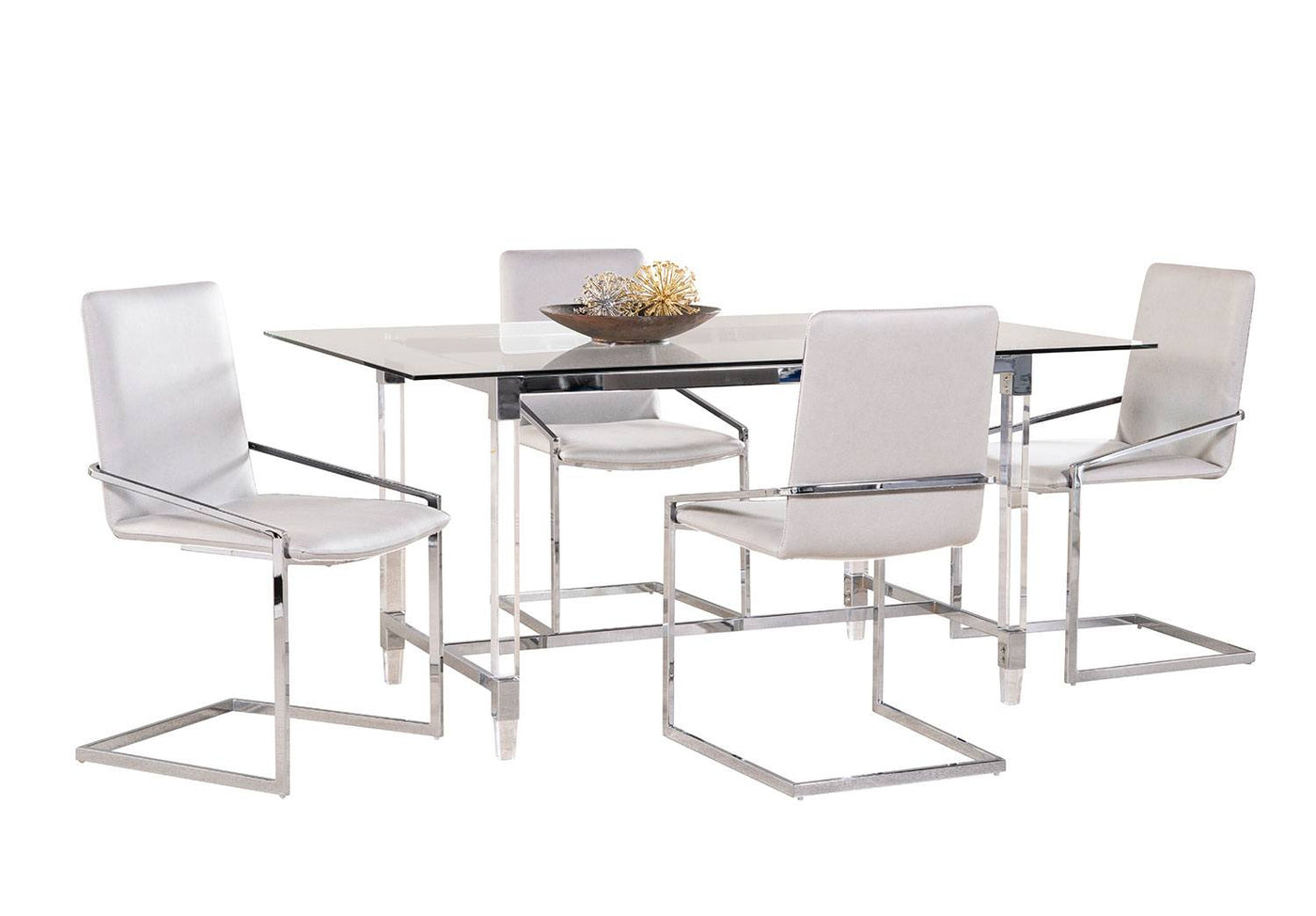 Mylah 5-Piece Dining Set - White, Glass