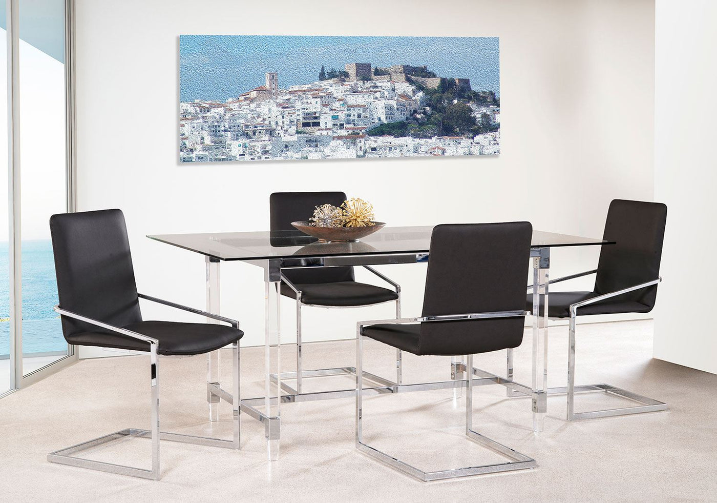 Mylah 5-Piece Dining Set - Dark Grey, Glass