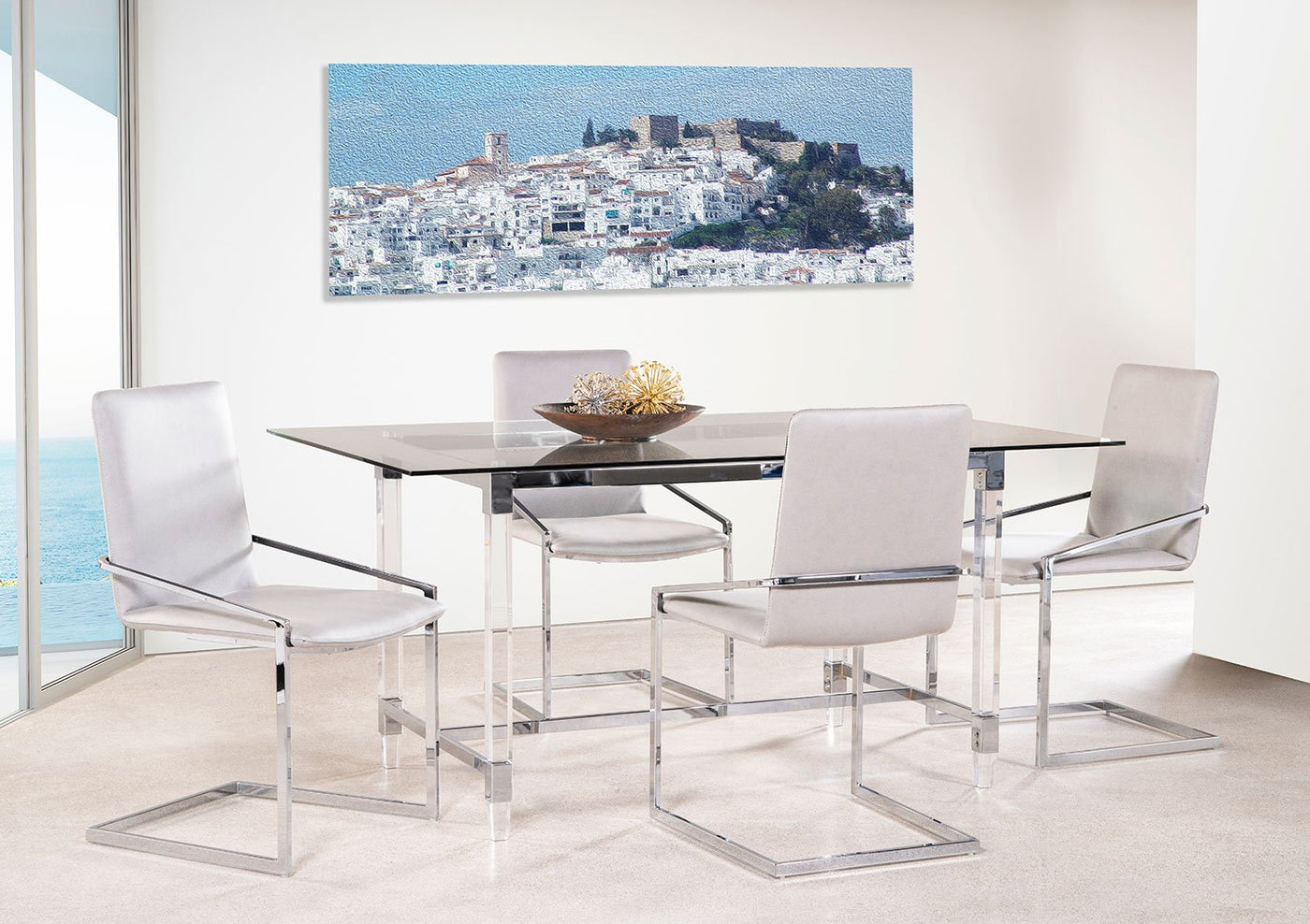 Mylah 5-Piece Dining Set - White, Glass