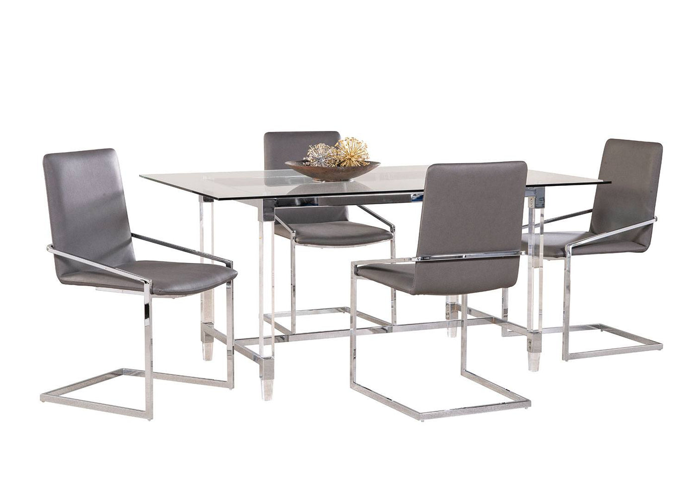 Mylah 5-Piece Dining Set - Grey, Glass