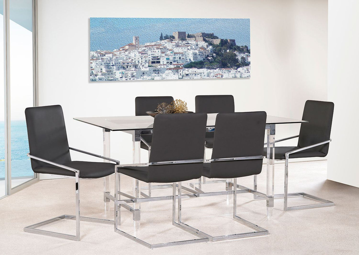 Mylah 7-Piece Dining Set - Dark Grey, Glass