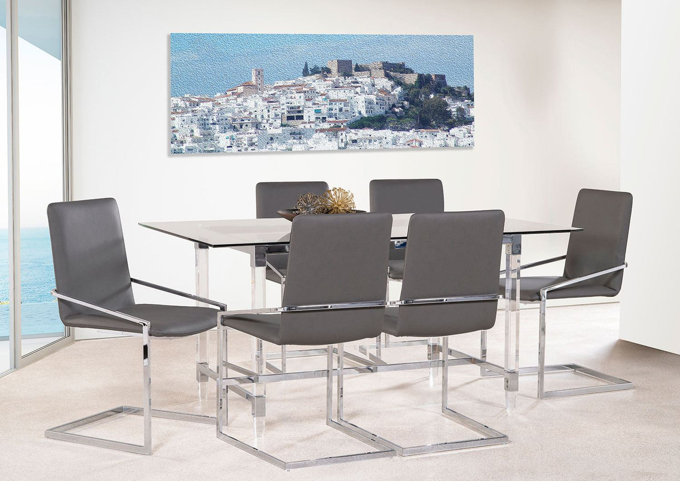 Mylah 7-Piece Dining Set - Grey, Glass