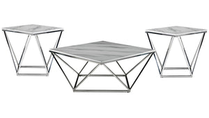 Lynn Coffee Table and Two End Tables - Marble and Stainless Steel