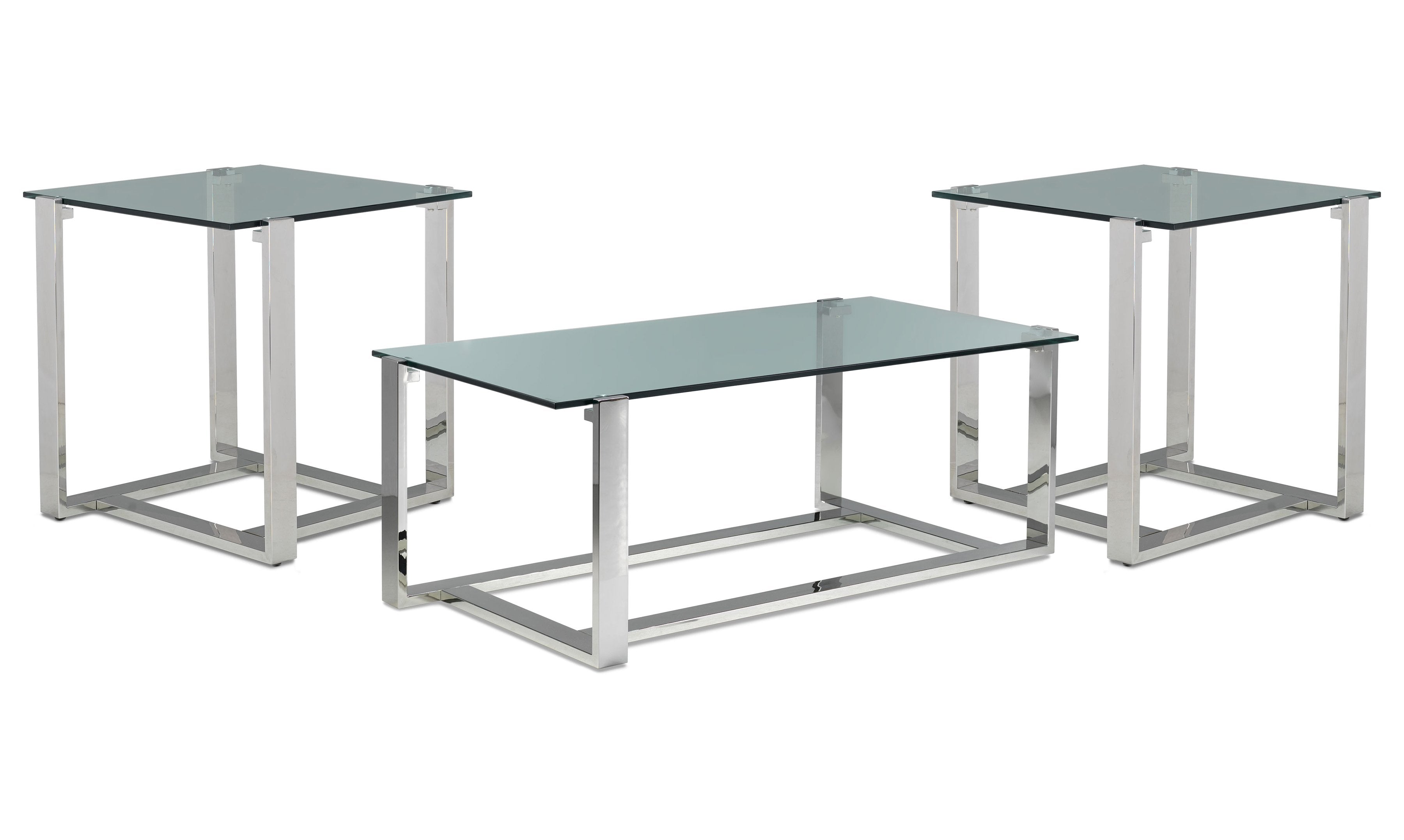 Sidney Coffee Table and Two End Tables - Stainless Steel and Glass