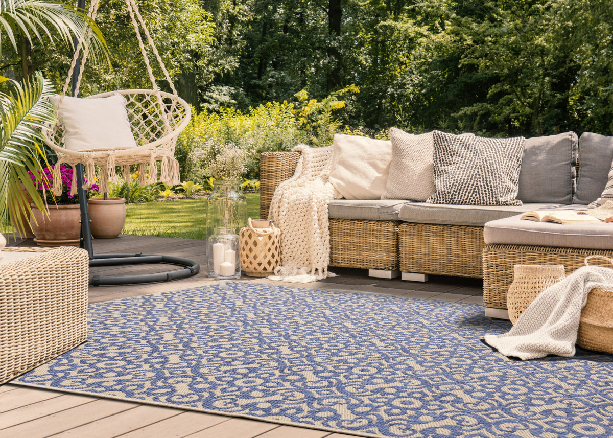 Camby 7'10" X 10'6" Indoor/Outdoor Elaborate Rug - Blue Beige  Area Rug