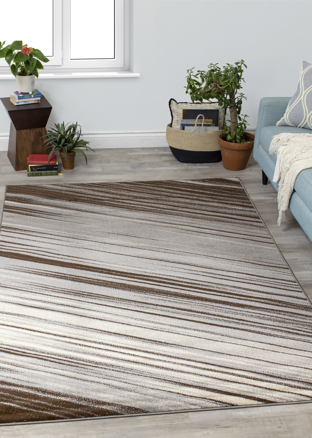 Sigma 5'3" X 7'7" Light Shafts Rug - Cream Blue Area Rug