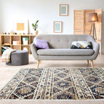 Natick 5'3" X 7'7" Hexagon Bands Rug - Blue Cream Area Rug