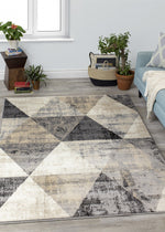 Siecle 2'8" X 4'11" Triangle Shapes Rug - Cream Beige Area Rug