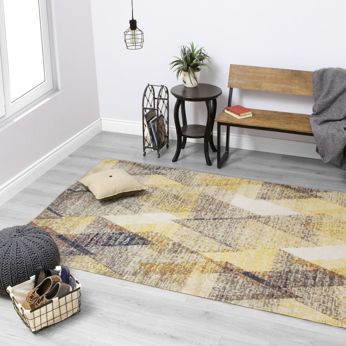 Zara 7'10" X 10'6" Indoor/Outdoor Superimposed Triangles Rug - Black Yellow  Area Rug