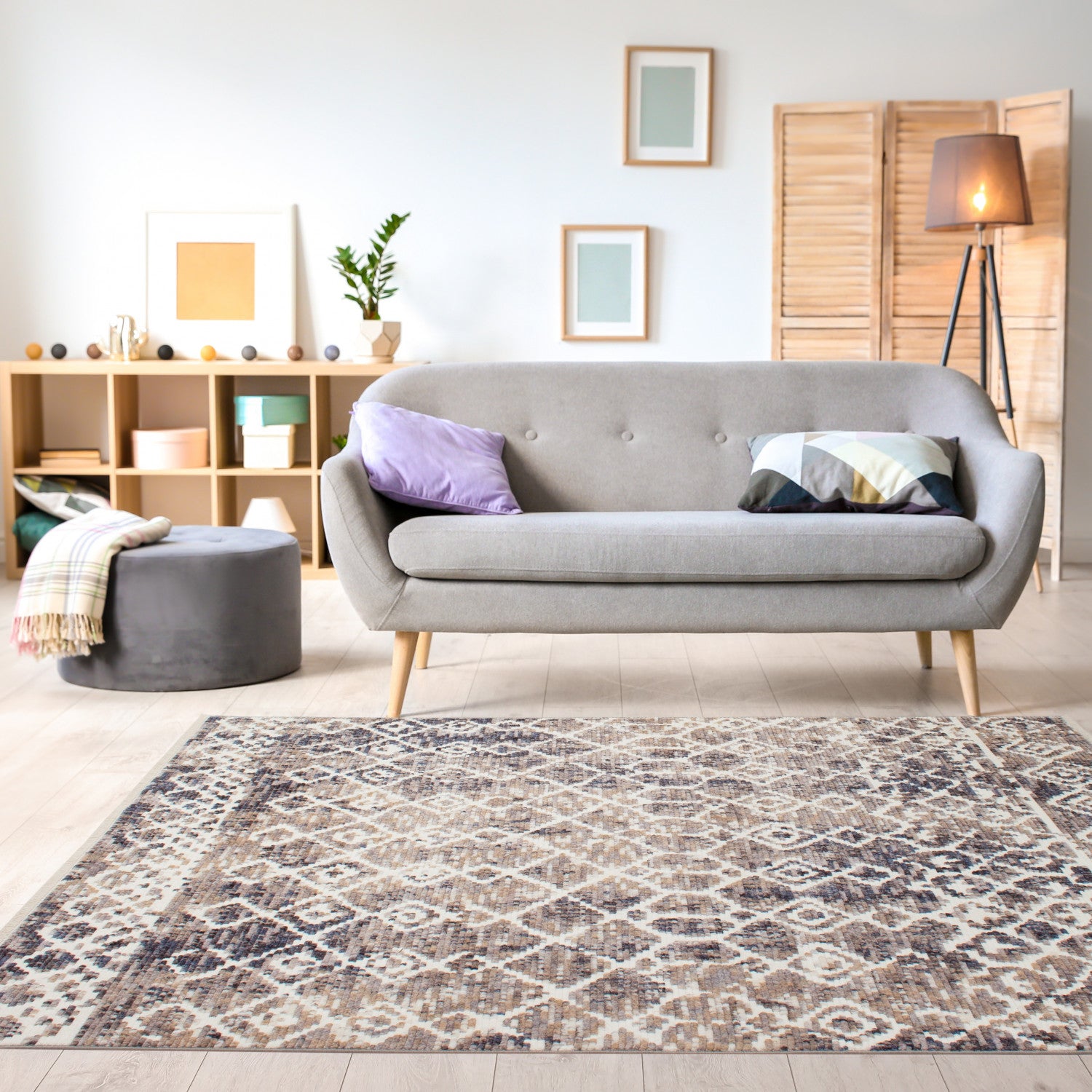 Natick 5'3" X 7'7" Tribal Rug - Beige Blue  Area Rug