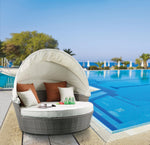Island Pebbles Patio Canopy Daybed with Ottoman - Beige/Grey