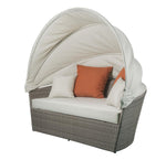 Island Pebbles Patio Canopy Daybed with Ottoman - Beige/Grey