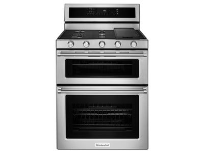 KitchenAid Stainless Steel Freestanding Double Oven Convection Gas Range (6.0 Cu. Ft.) - KFGD500ESS